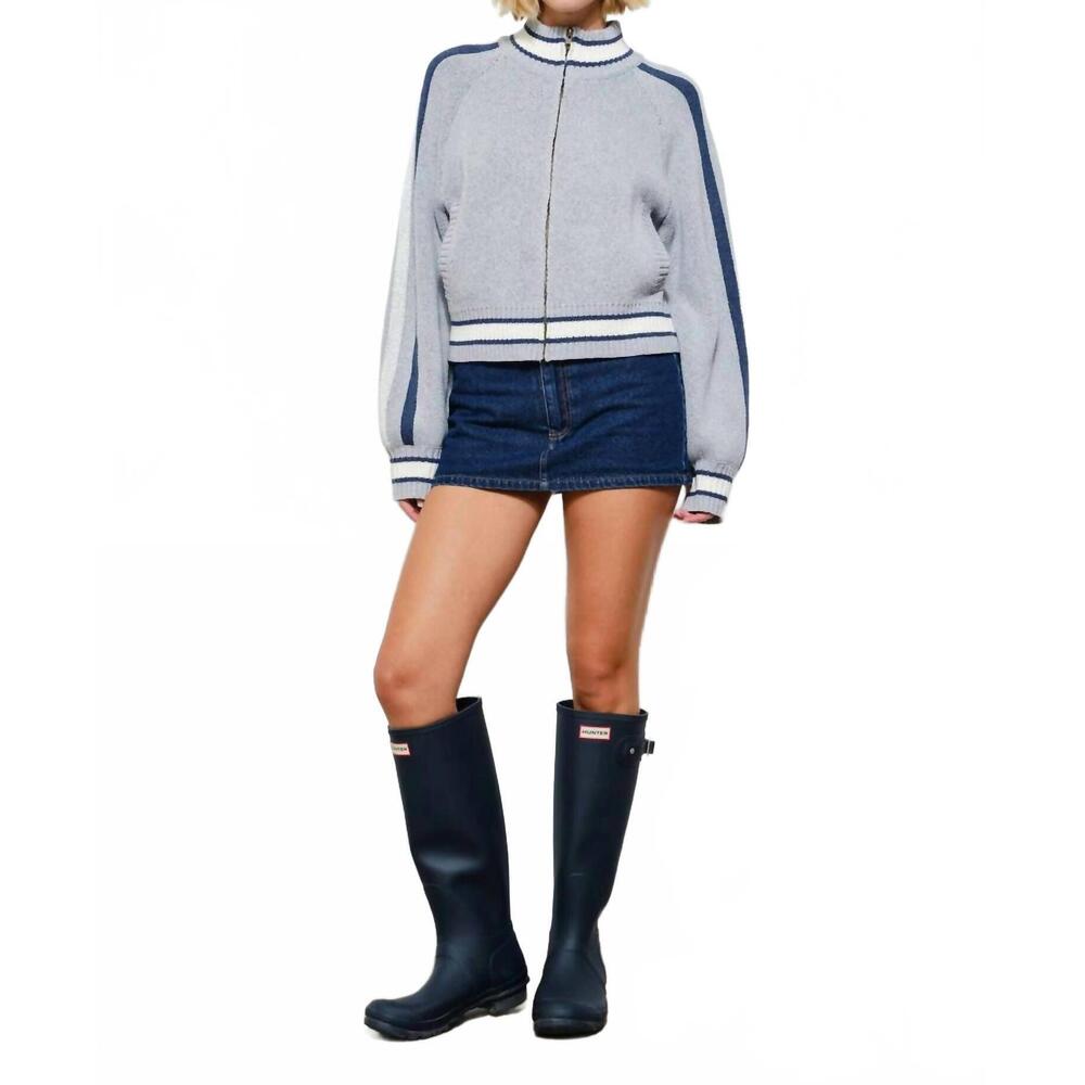 NEW PRETTY GARBAGE starstruck knit zip up cardigan in grey